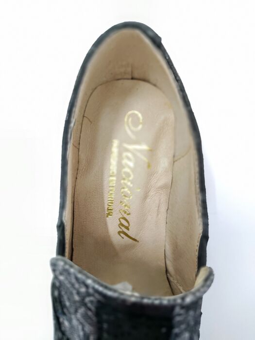  Sapato Nacional pele gravada preto e cinza 379PRE 