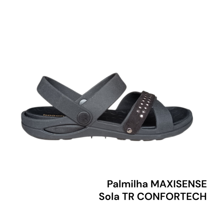 Sandália Feminina Boa Onda Rio Preta | Palmilha MAXISENSE Removível (PU) | Tiras Cruzadas | Sola TR CONFORTECH | 25€