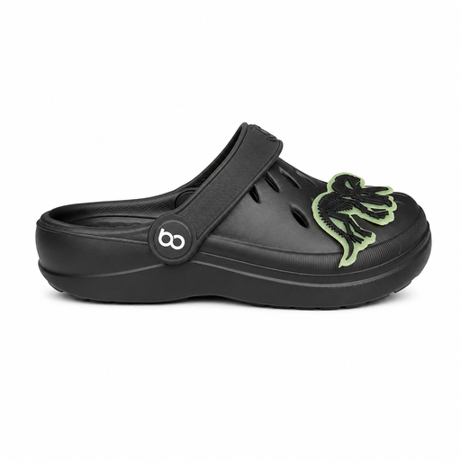 Clog Infantil Boa Onda Easy Kids Preto Dinossauro | EVA Litesense | Brilha no Escuro | Leve e Impermeável | S-Encomenda