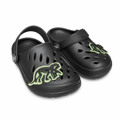 Clog Infantil Boa Onda Easy Kids Preto Dinossauro | EVA Litesense | Brilha no Escuro | Leve e Impermeável | S-Encomenda