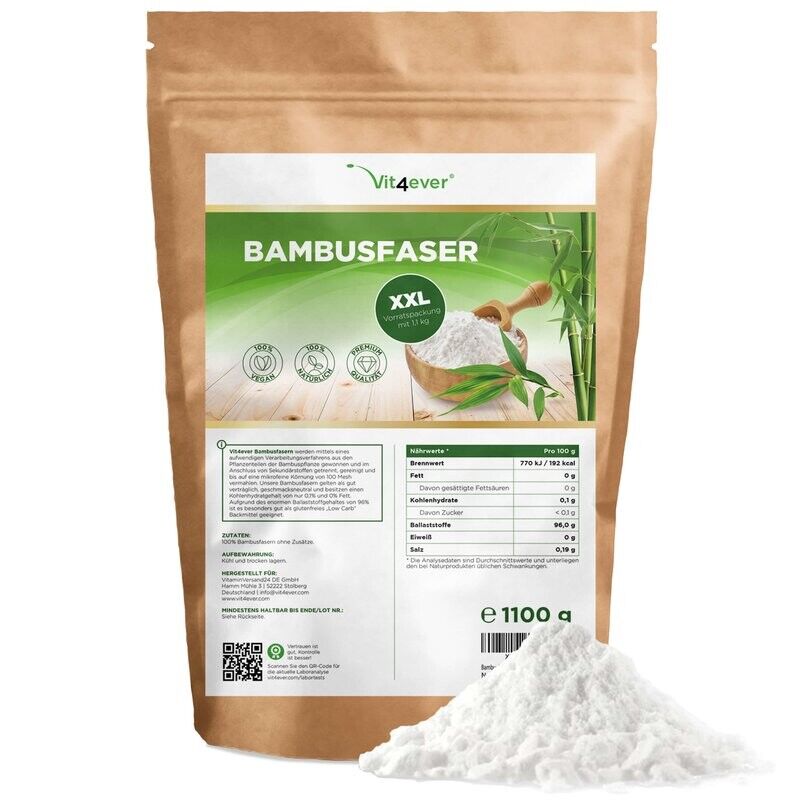Fibra de bambu - 96% fibra dietética - 1100g 