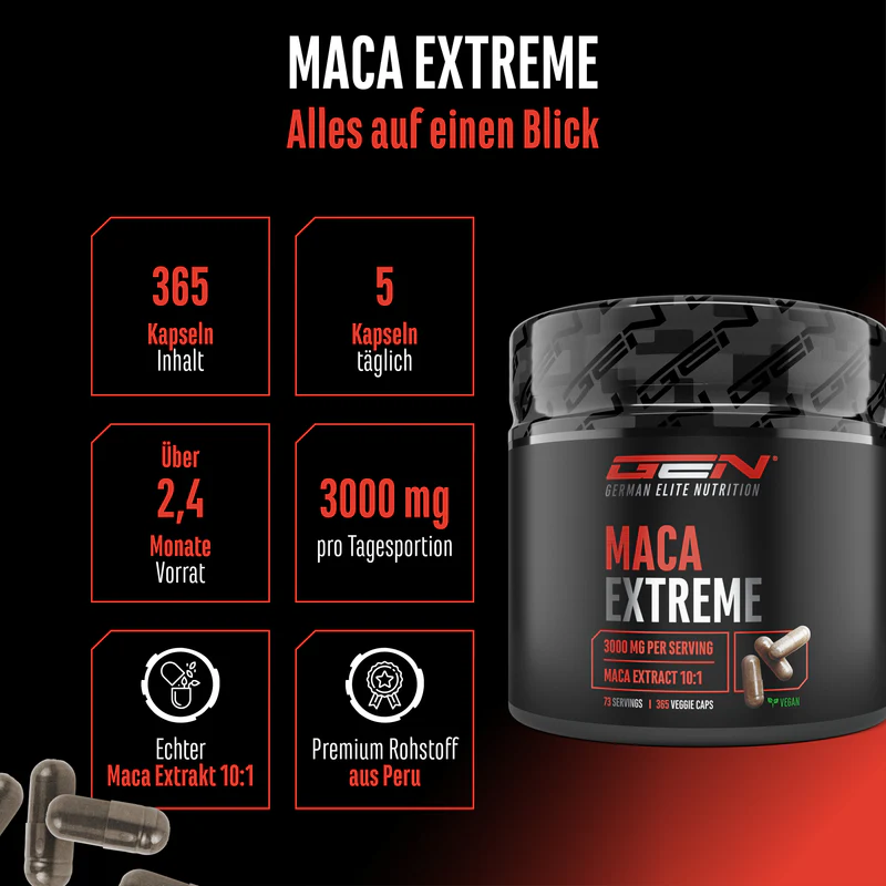 Maca Extreme - 3000 mg de extrato puro por dia - 365 cápsulas