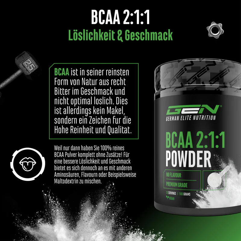 BCAA em pó 2: 1: 1 - L-leucina, L-isoleucina, L-valina - Neutro, 500g