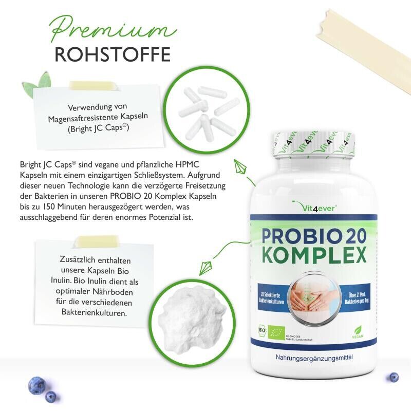 Probio 20 complex - complexo de cultura com 20 cepas bacterianas + inulina - 180 cápsulas
