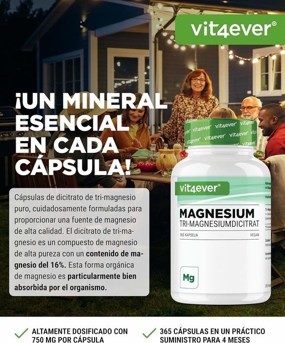 Dicitrato de trimagnésio - 365 cápsulas vegan