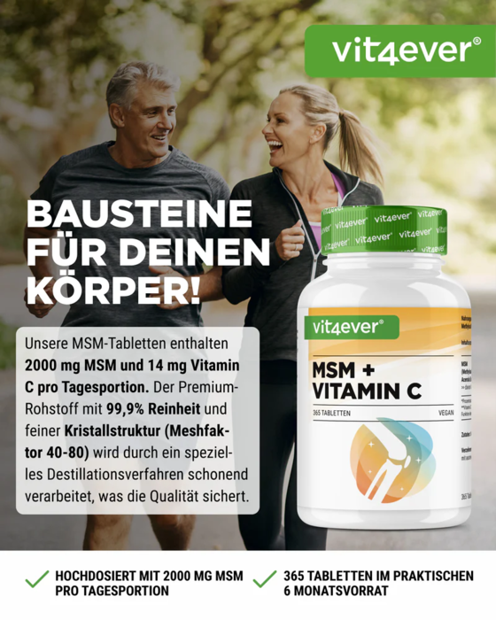MSM Plus (metilsulfonilmetano) 1000mg - 365 comprimidos vegan