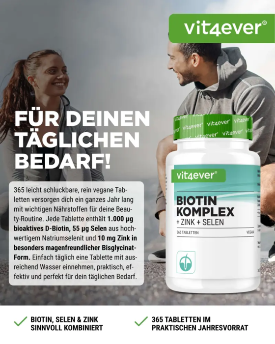 Biotina, Selénio e Zinco - 365 comprimidos vegan