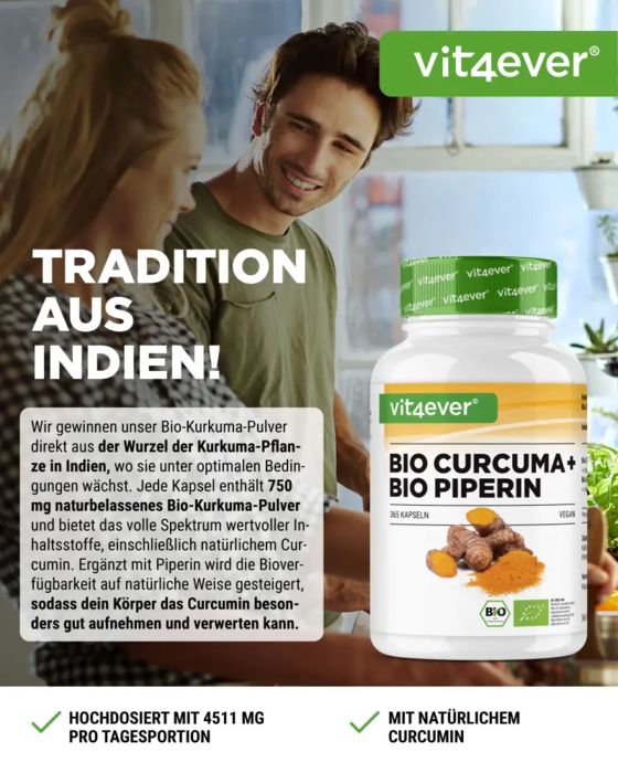 Curcuma BIO + Piperine 750mg - 365 cápsulas vegan