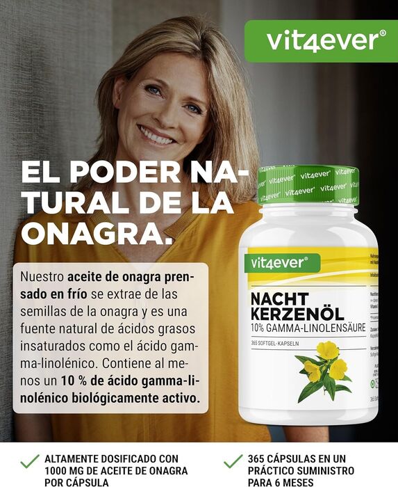 Óleo de prímula (onagra) 1000mg - 10% GLA - 365 cápsulas
