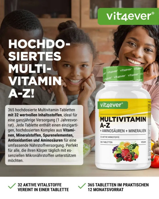 Multivitamínico AZ -Vitaminas + Minerais + Aminoácidos - 365 comprimidos