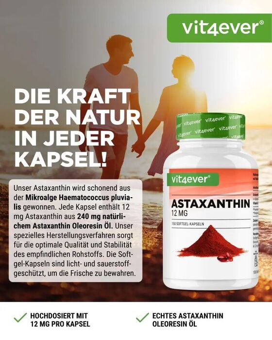 Astaxantina 12mg - com vitamina E natural e azeite de oliva - 150 cápsulas