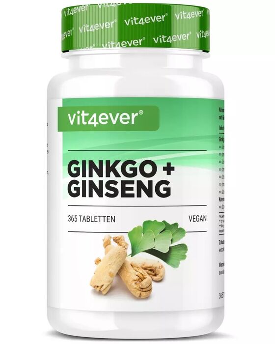Ginkgo + Ginseng - Extrato Especial de Ginkgo e Ginseng - 365 comprimidos vegan