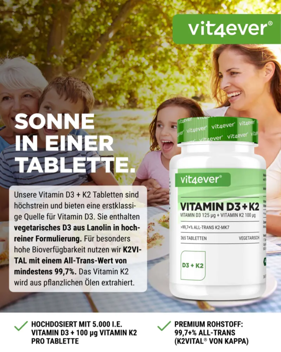 Vitamina D3 5.000UI + Vitamina K2 100mcg - 365 comprimidos