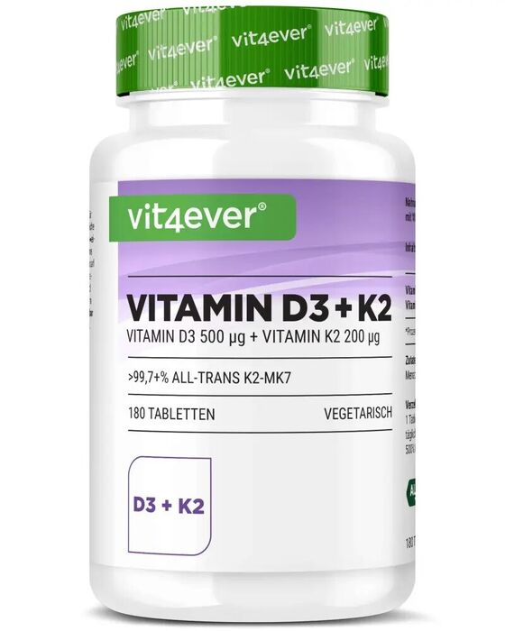 Vitamina D3 20.000UI + Vitamina K2 200mcg - 180 comprimidos