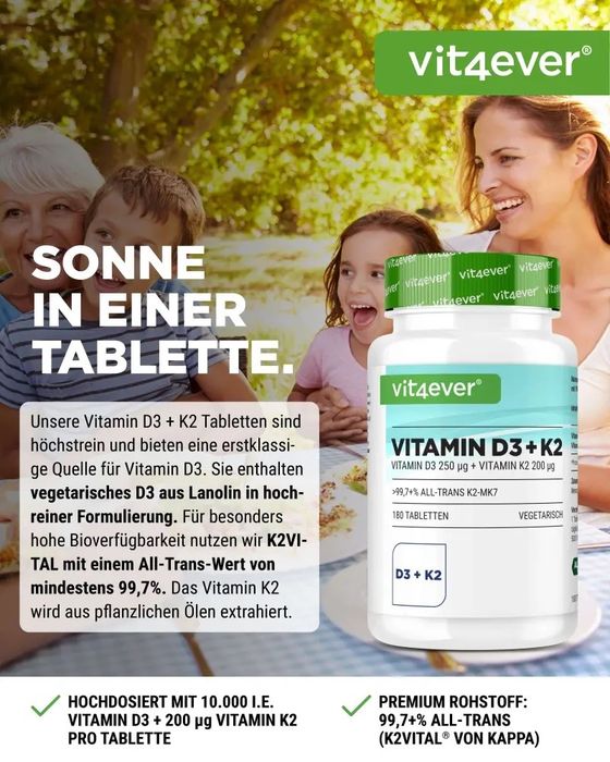 Vitamina D3 10.000UI + Vitamina K2 200mcg - 180 comprimidos