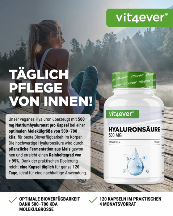Ácido hialurónico 500mg - 120 cápsulas vegan