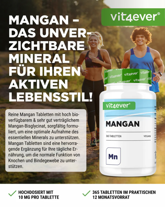Manganês 10mg - 365 comprimidos vegan