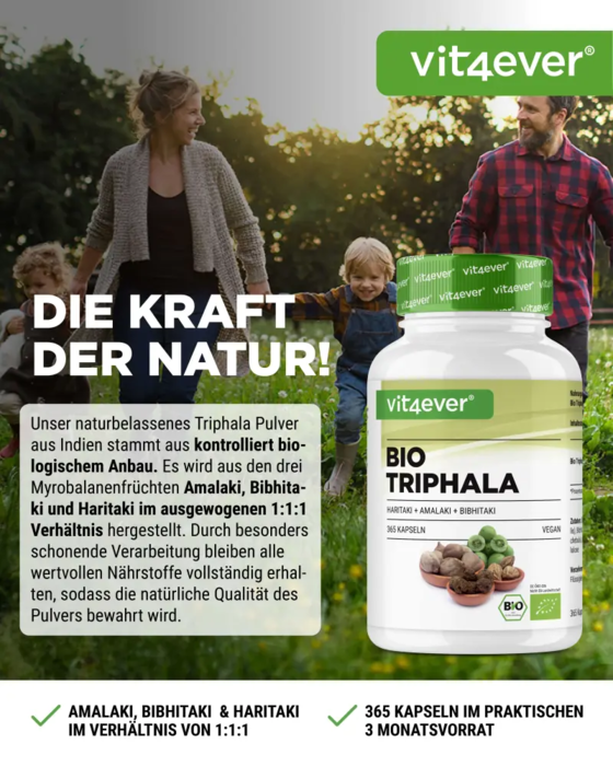 Triphala Orgânico - 750 mg, 365 cápsulas