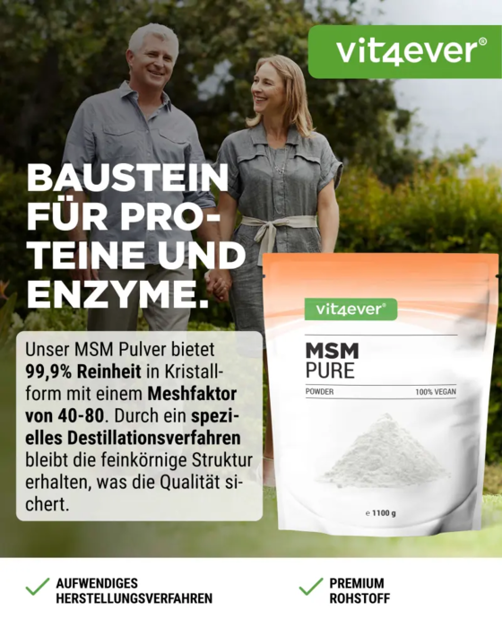 MSM em pó - metilsulfonilmetano cristalino 99,9% puro - fator de malha 40-80- 1,1kg