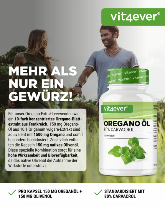 Óleo de orégano 150mg - 80% de carvacrol - 120 cápsulas