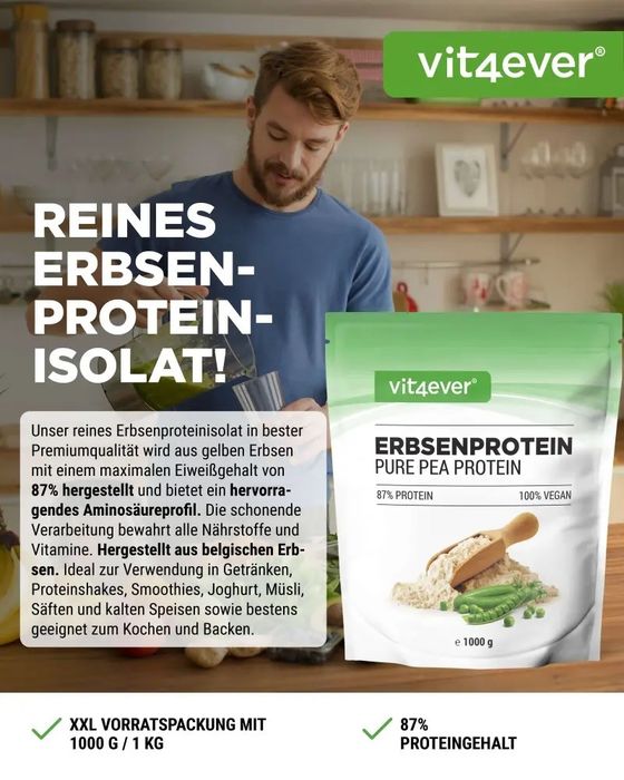 Proteína de ervilha em pó 1100g  - 87% de teor de proteína