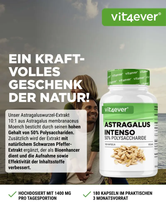 Astragalus Intenso 700mg - extrato de tragacanto puro - 180 cápsulas vegan