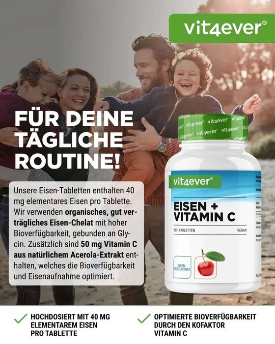 Ferro + Vitamina C - Bisglicinato Ferroso - 365 comprimidos