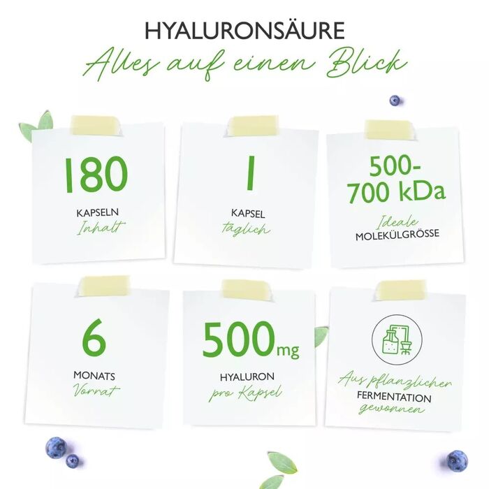 Ácido hialurônico 500 mg, 180 cápsulas
