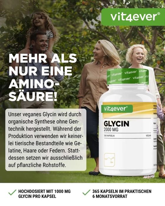 Glicina – 1000mg, 365 cápsulas