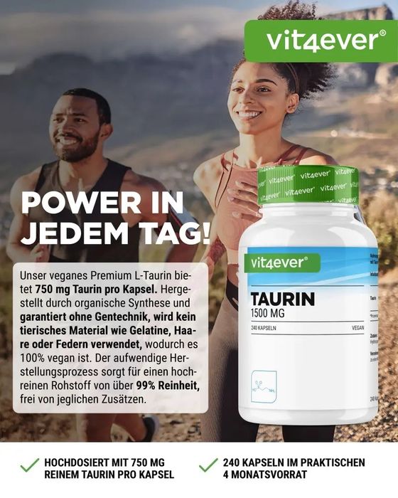 Taurina – 750mg, 240 cápsulas