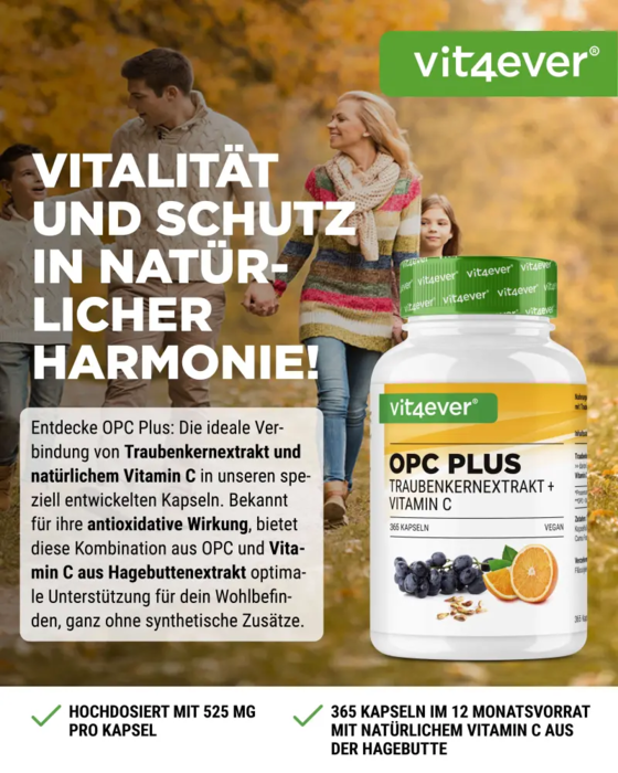 OPC com Vitamina C, 365 cápsulas