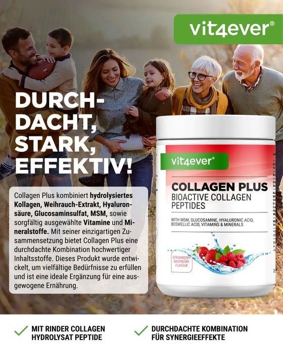 Collagen Plus - morango-framboesa, 500 g