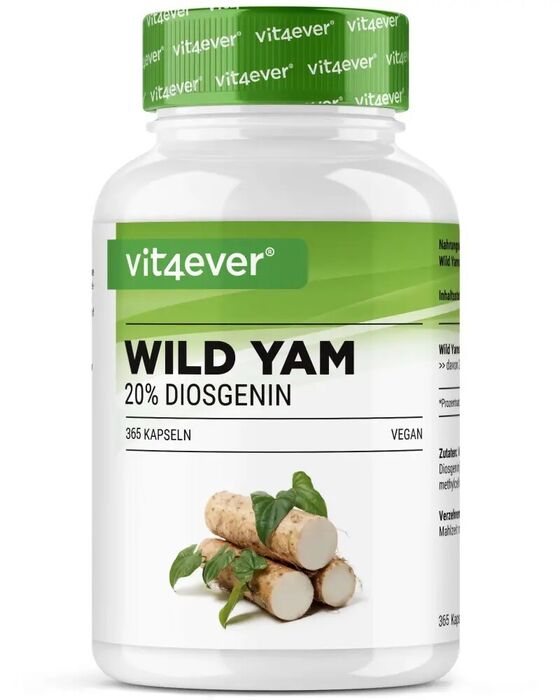 Inhame Selvagem - 20% diosgenina - 880mg por dia - 365 cápsulas