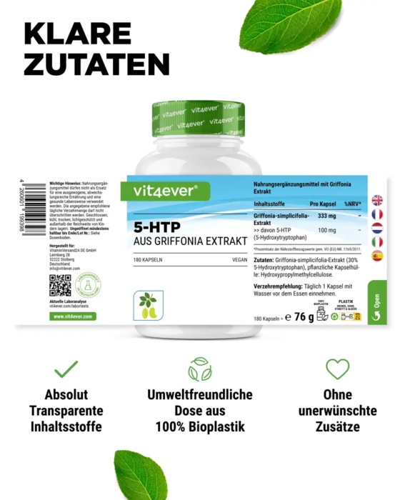 5-HTP - 100 mg, 180 cápsulas