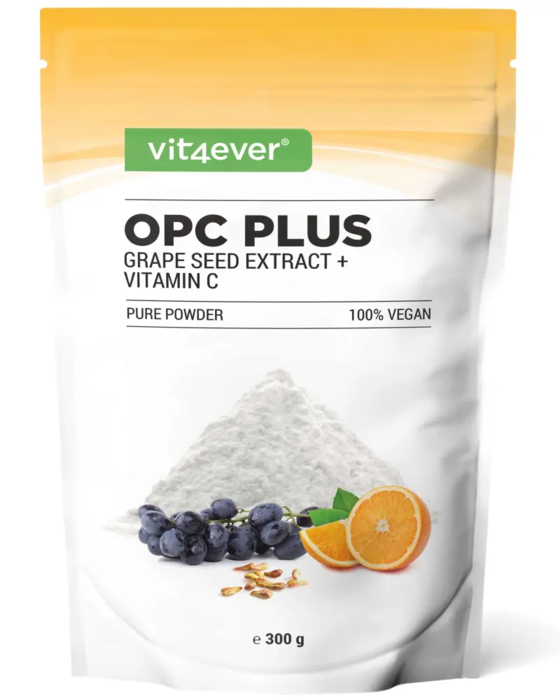 Extrato de semente de uva OPC + vitamina C em pó, 300g