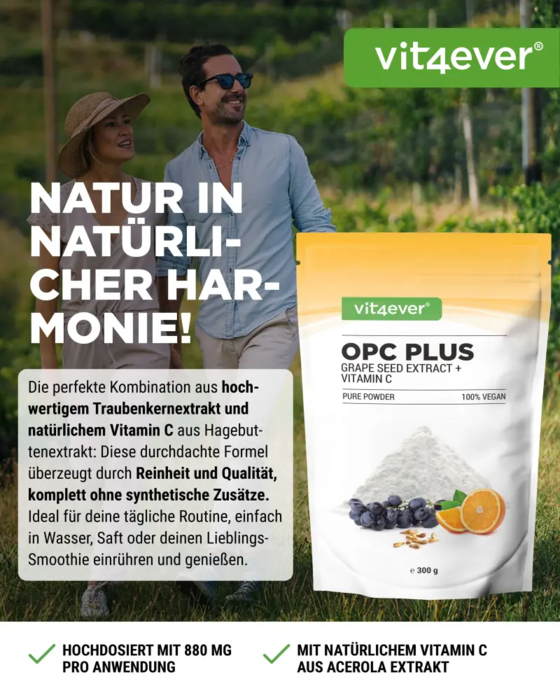 Extrato de semente de uva OPC + vitamina C em pó, 300g