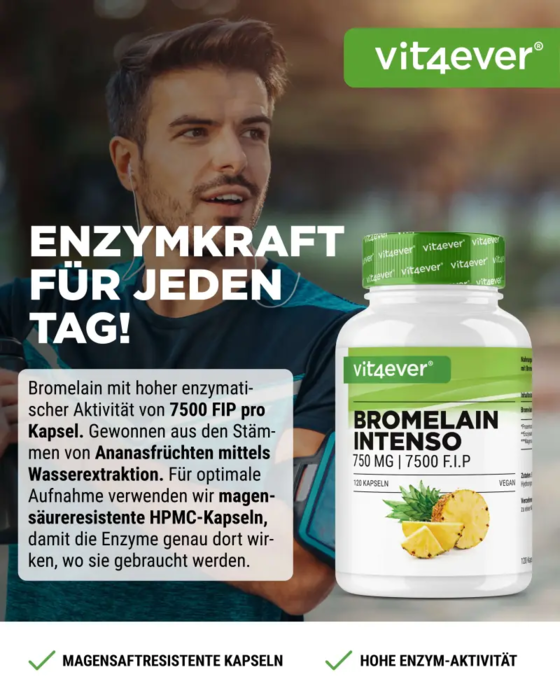Bromelaína - 7.500 FIP, 120 cápsulas