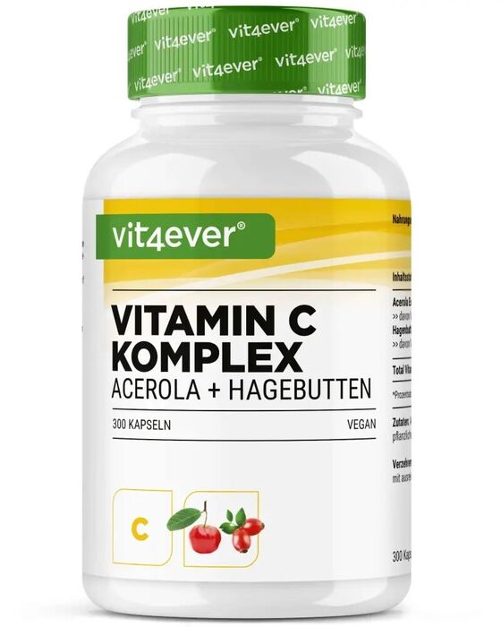 Complexo de Vitamina C (Acerola+Rosa Mosqueta), 300 cápsulas