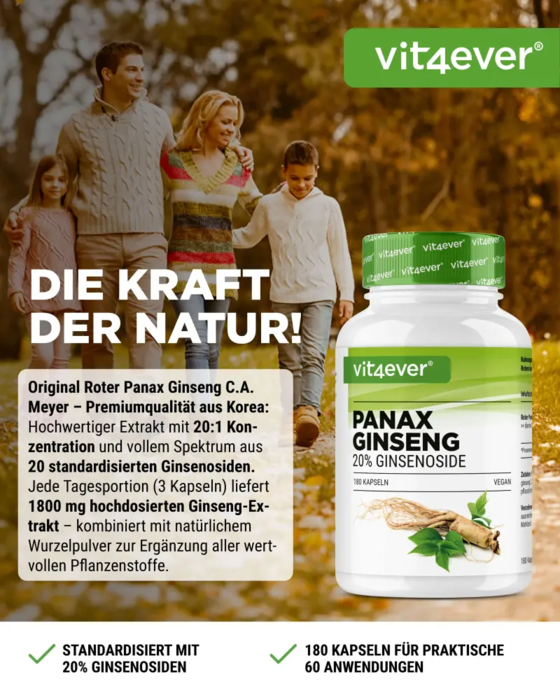 Ginseng Panax Vermelho, 180 cápsulas