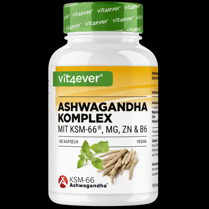 Complexo Ashwagandha KSM-66 com Magnésio, Zinco e B6 - 180 Cápsulas