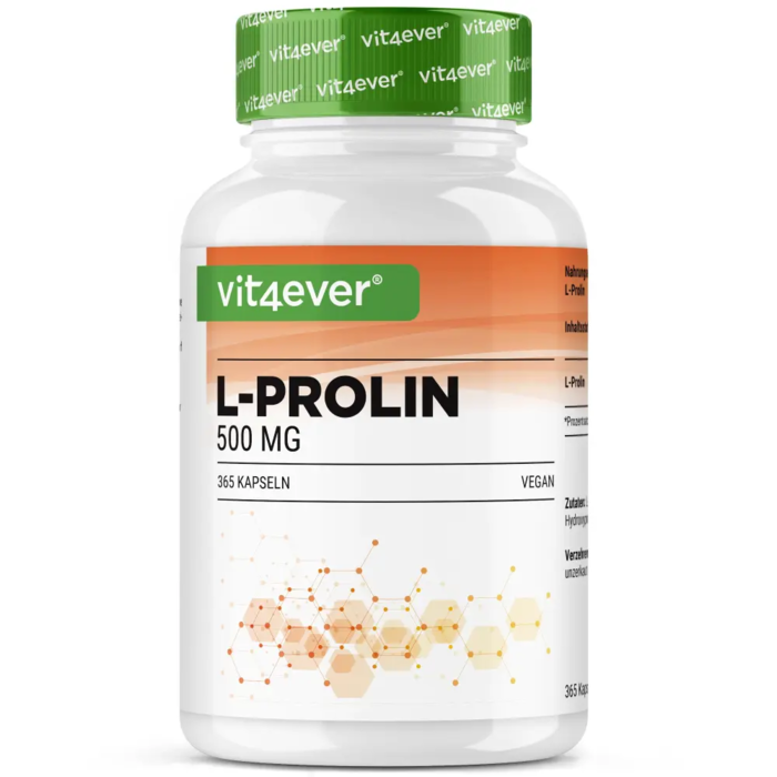 L-Prolina - 500 mg, 365 cápsulas