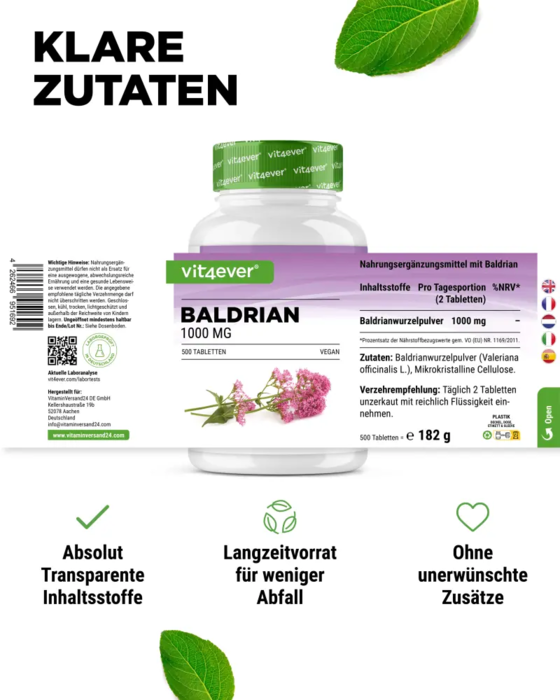 Valeriana - 500 mg, 500 comprimidos