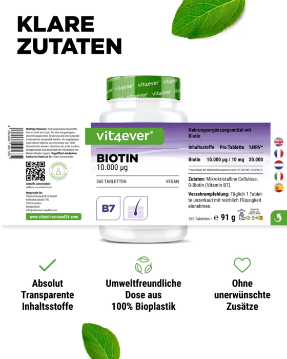 Biotina - 10.000 mcg, 365 comprimidos