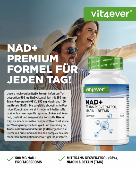 NAD+ com Trans-Resveratrol, Niacinamida e TMG