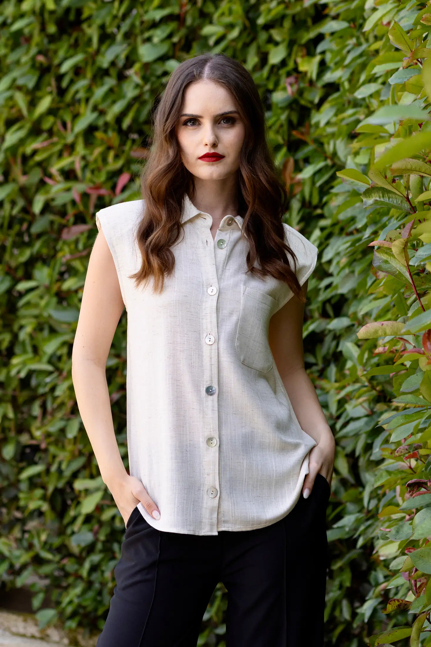 Blusa Linen-Touch Raw Sand