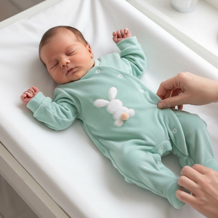 Babygrow Trespasse de Veludo - Coelho com Pompom - Verde