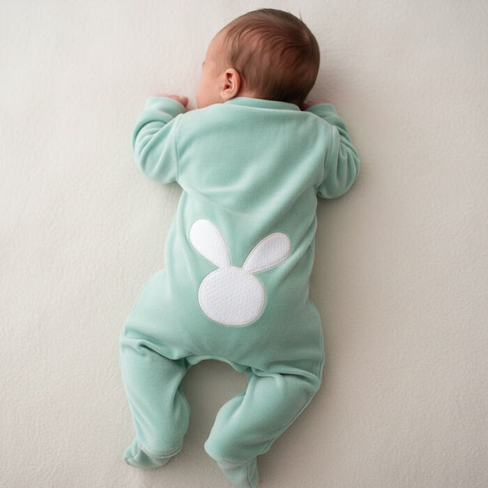 Babygrow Trespasse de Veludo - Coelho com Pompom - Verde