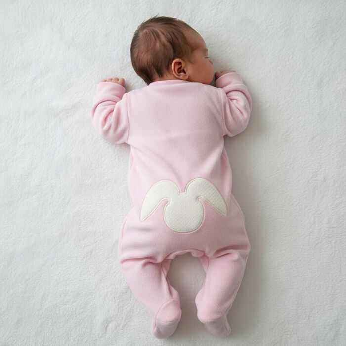 Babygrow Trespasse de Veludo - Coelho com Pompom - Rosa claro