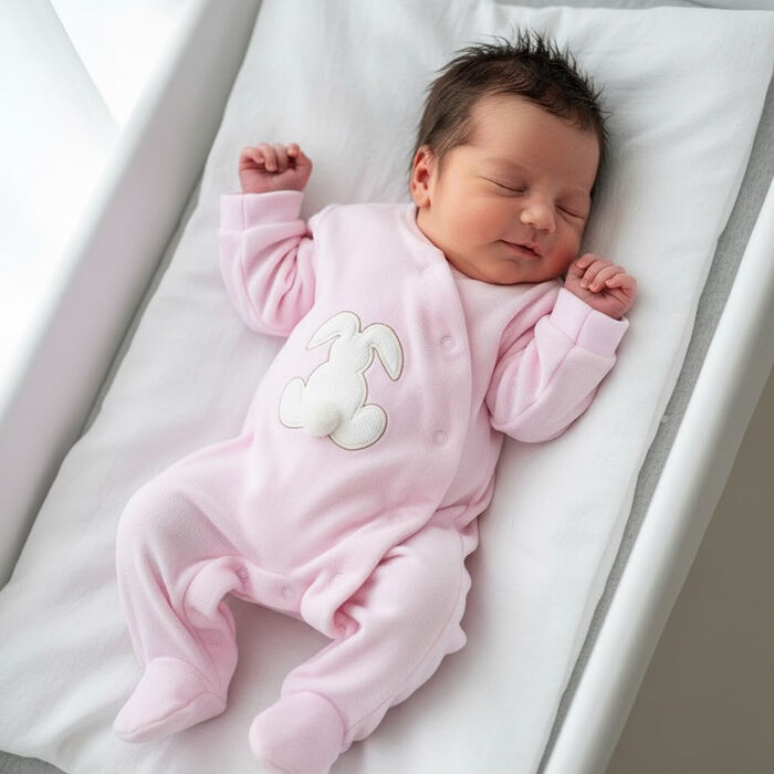 Babygrow Trespasse de Veludo - Coelho com Pompom - Rosa claro