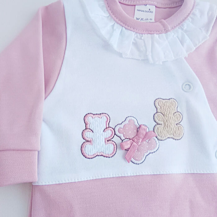 Babygrow Trespasse em Algodão Rosa Velho - 3 ursinhos